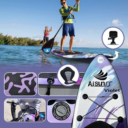 Wide SUP Board Inflatable Paddle Board – Carry Bag, Hand Pump, Water Bag & Adjustable Paddle Included | AISUNSS Adults All Skill Levels