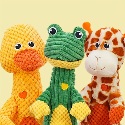 Squeaky Plush Dog Toy with Animal Print - Durable Cartoon Chew Toy for Aggressive Chewers, Interactive Tug of War Toy for All Breeds, Cute Deer & Frog Design Squeaky Dog Gift