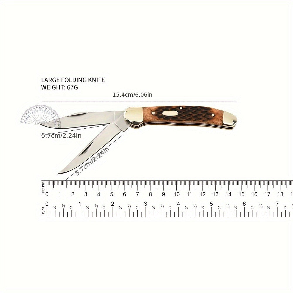 Folding Pocket Knife Handcrafted Multi-Tool with White Copper Finish, Wood Grain & Cow Bone Handle – Portable EDC Blade for Camping, Hunting & Everyday Carry, Best Gift for Men