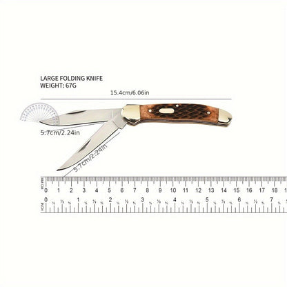 Folding Pocket Knife Handcrafted Multi-Tool with White Copper Finish, Wood Grain & Cow Bone Handle – Portable EDC Blade for Camping, Hunting & Everyday Carry, Best Gift for Men