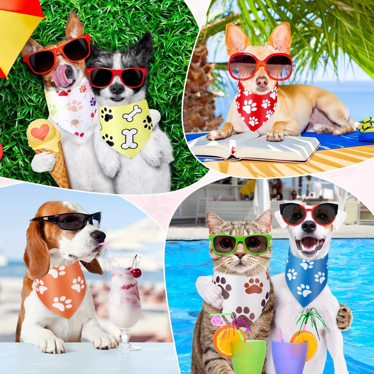 Dog Bandanas 50-Pack Paw Print Triangle Kerchief Bulk Set – Pet Costume Bibs for Dogs & Cats, Party Accessories for Grooming Salons, Puppy Photoshoots & Holiday Celebrations