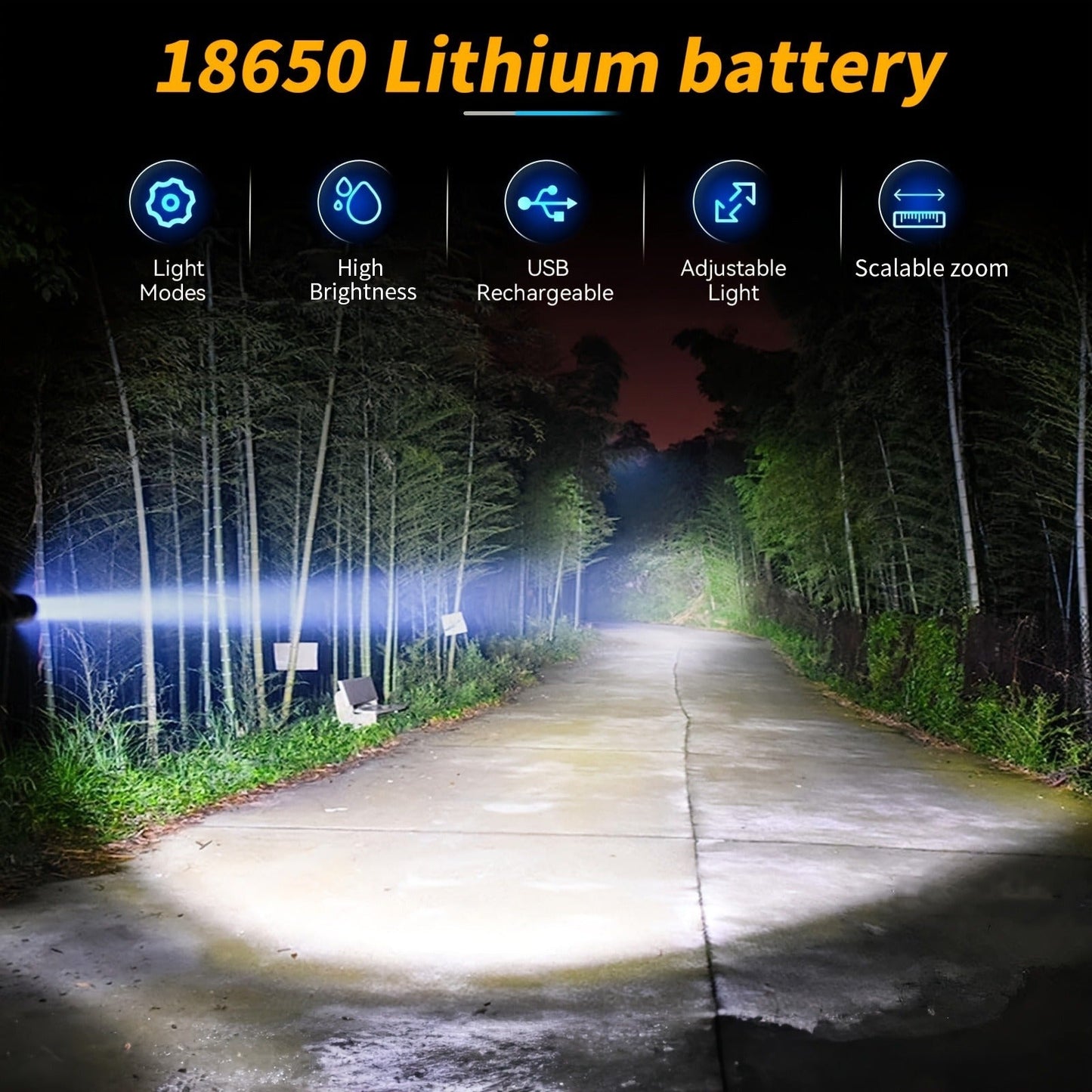 Zoomable LED Flashlight 4500LM, Aluminum Alloy Torch Fresnel Lens Adjustable Beam, 21700 3000mAh Rechargeable Battery, Fire Starting, Long Runtime for Camping Fishing Survival Night Cycling Power Outage