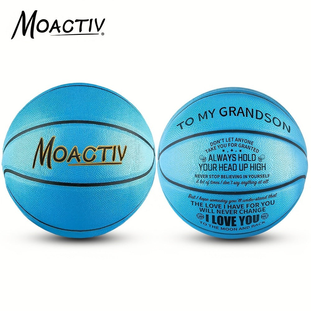 Engraved Basketball Gift for Grandson & Son - Size 7 PU Indoor Outdoor with Pump, Inspirational Message, Birthday Christmas Gift, Multi-Color