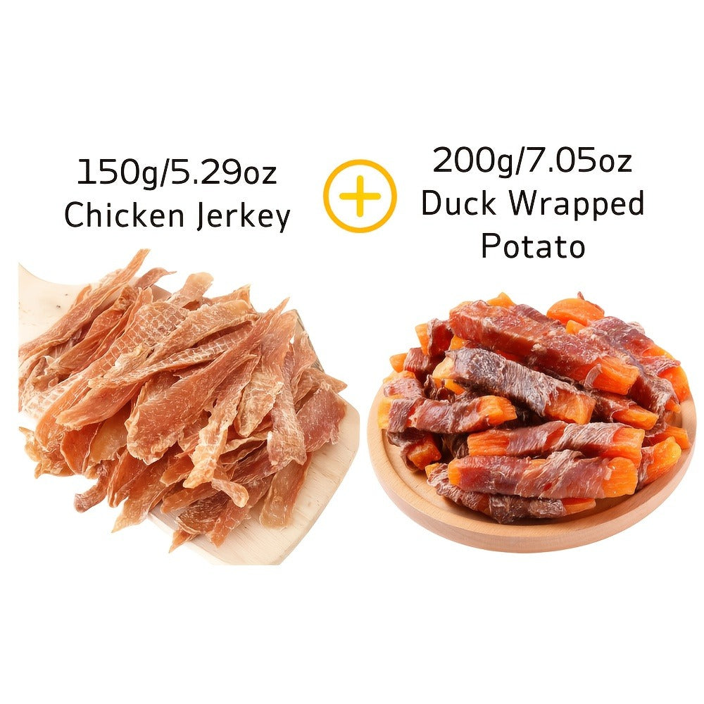 Dog Jerky Treats 400g Mixed Flavor Pack – Chicken & Duck Jerky, High Protein Low Fat, Long Lasting Chews, Digestible Training Reward Snacks for Small Medium Large Dogs
