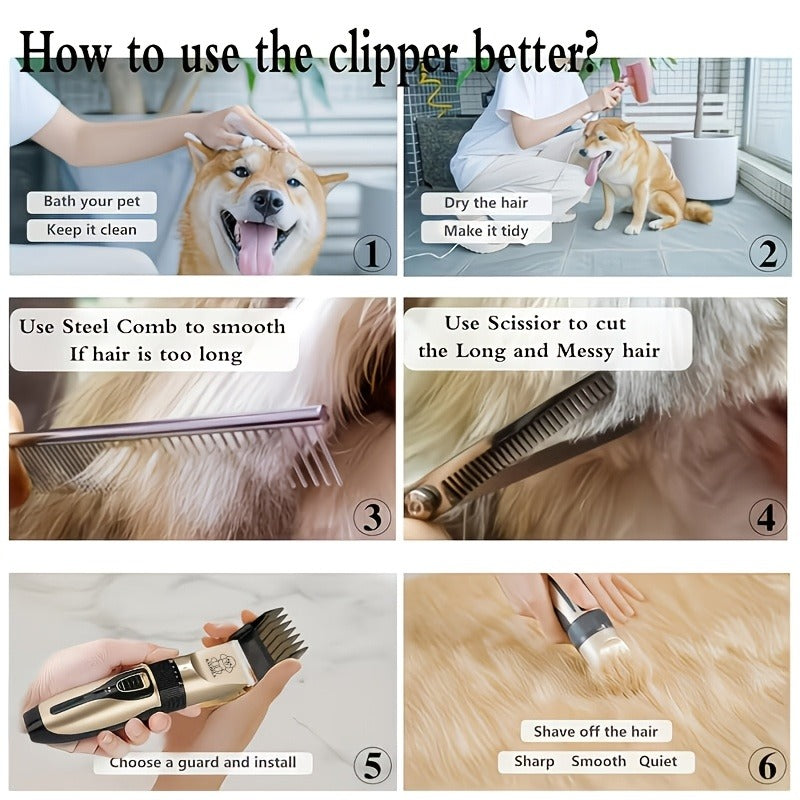 Pet Hair Trimmer USB Rechargeable Wireless Clipper for Dogs & Cats – Low Noise Electric Grooming Scissors, Lithium Battery, Home & Salon Use, Safe Low Voltage