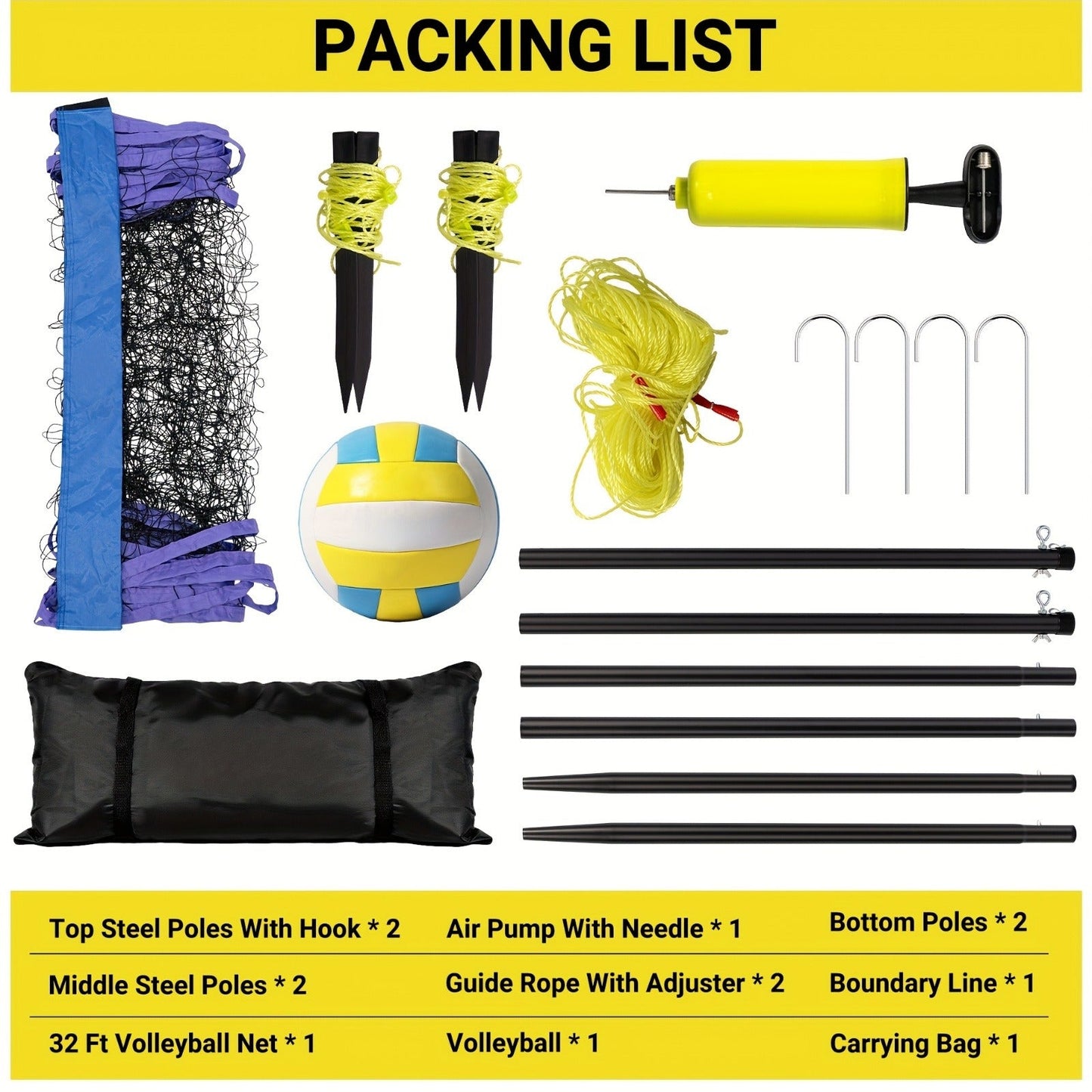 Portable Volleyball Net System Adjustable Height 10FT Heavy Duty PU Net with Poles & Carry Bag for Beach Backyard Indoor Outdoor