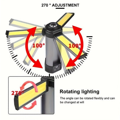 LED Camping Lantern with Tripod Stand, 6000/14500mAh Rechargeable Work Light, 10 Light Modes, 3 Height Adjustments, USB Powered Portable Outdoor Flashlight for Camping, Emergency & Courtyard Use