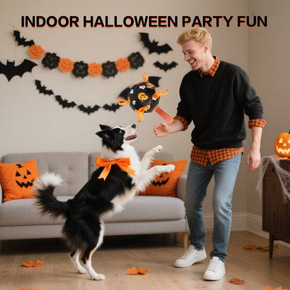 Halloween Dog Ball Toy with Pump - Football Shaped Chew Ball for Dogs, Pumpkin Ghost Design, Durable Rubber Fetch Toy for Small Medium Large Dogs, Festive Pet Gift with Strap, No Battery Required