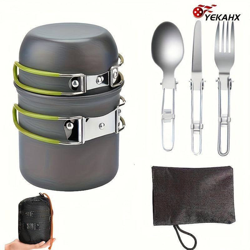 Stainless Steel Camping Cookware Set Portable Outdoor Cooking Pot with Foldable Storage Knives Forks Lightweight Compact for Backpacking Hiking Picnic Travel Orange Green Gift Ready