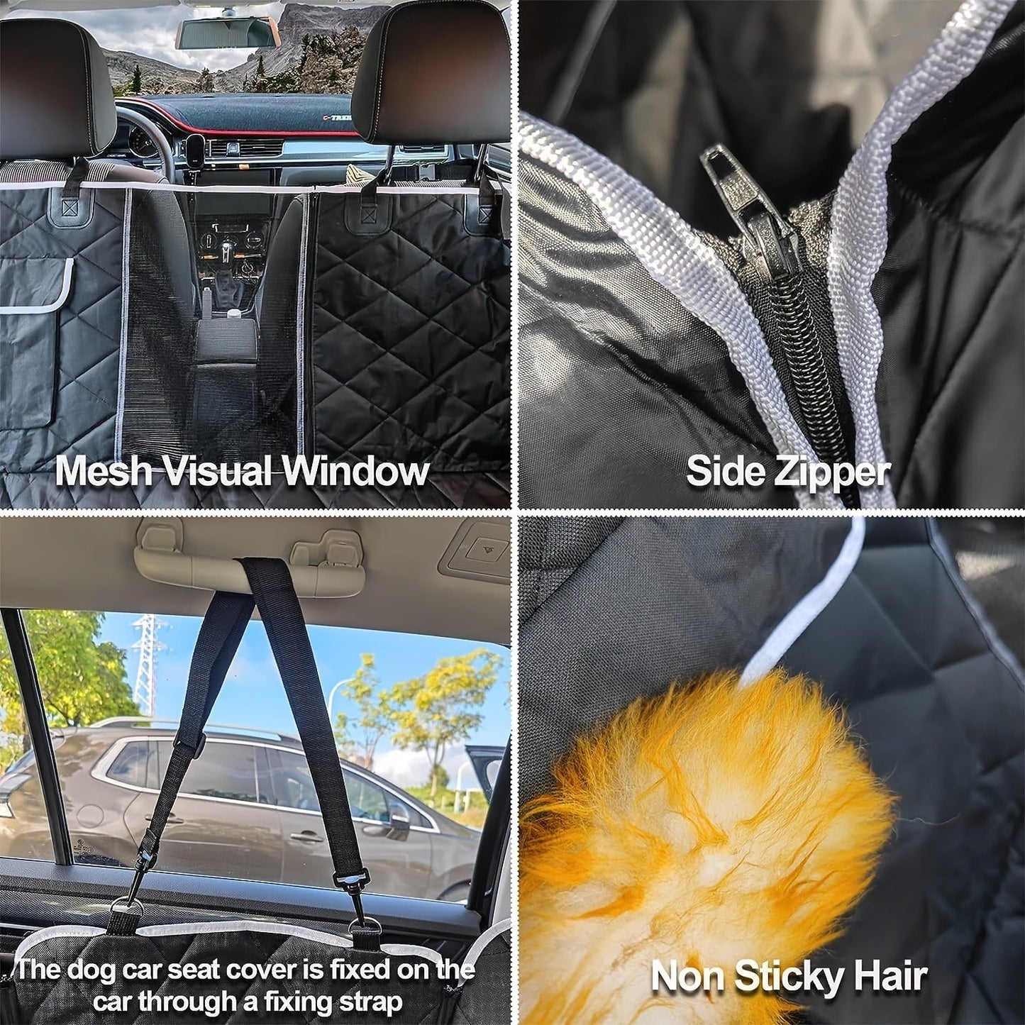 Dog Car Seat Cover Pet Hammock Waterproof Scratchproof Non-Slip Back Seat Protector with Mesh Windows & Storage Pockets, Universal Fit for Cars Trucks SUVs, Durable Nylon Pet Travel Accessory