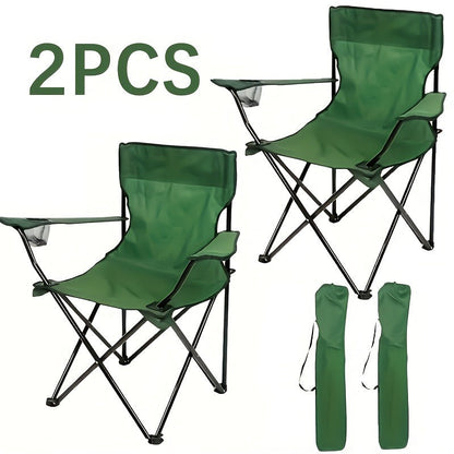 Foldable Camping Chairs Set of 2 Steel Frame Oxford Cloth with Cup Holder Solid Back Portable Folding Chair with Storage Bag for Camping BBQ Backyard Outdoor Indoor Picnic Beach Holiday Gift