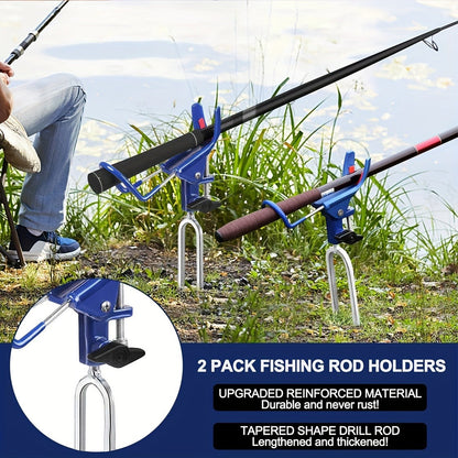 Fishing Rod Holder Ground Stake 360° Adjustable 2pcs Set, Heavy Duty Shore & Beach Rod Bracket Stand for Surf Fishing, Bank Fishing & Outdoor Angling, Reinforced Pole Support Holder