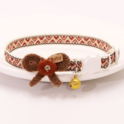Cat Collar Set 6 Pack Decorative with Bow Lace Bells & Hanging Beads, Safety Breakaway Buckle Anti-Choke Cat Necklace Collar, Stylish Pet Collar Gift Set for Cats & Small Dogs