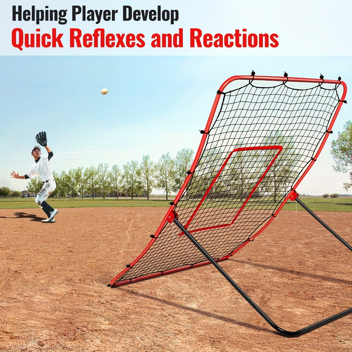 Baseball Pitchback Net Rebounder Angle Adjustable Pitch Trainer for Grounder and Fly Ball Practice Baseball Softball Pitching Throwing Fielding Rebound Net for Players Aged 13 and Up Solo Training Aid