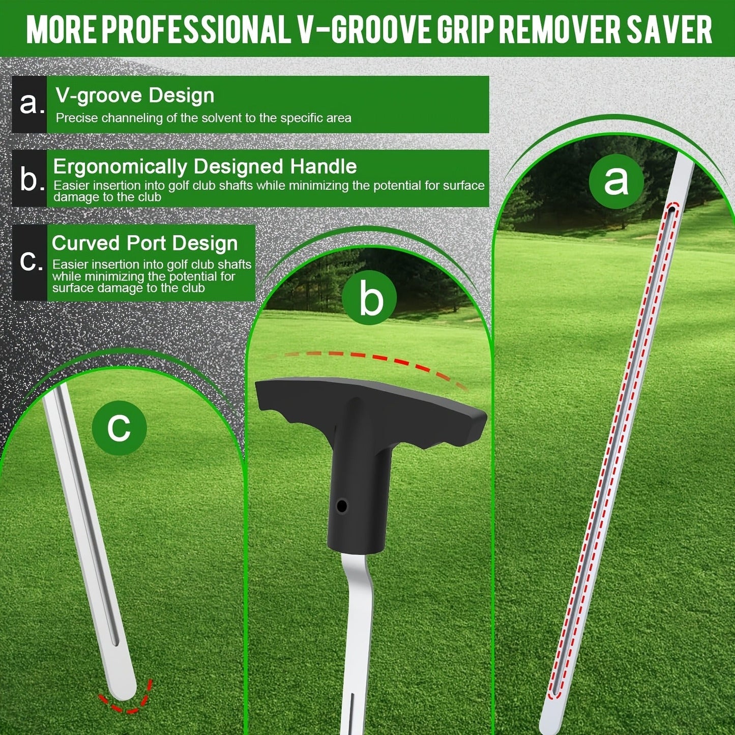 V-Groove Golf Grip Removal Tool High Carbon Steel T-Handle Grip Remover Saver 11 Inch Regripping Tool for Golf Club Shaft Grip Replacement Easy Grip Removal for All Golfers