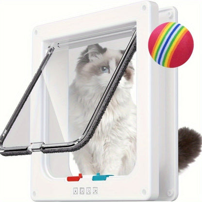 Cat Door & Dog Door with 4-Way Safety Lock – Weatherproof Flip Pet Door for Cats & Dogs, M/L/XL Sizes in White, Black & Coffee, Bonus Rainbow Ball Toy Included