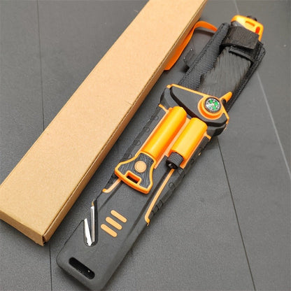 Fixed Blade Outdoor Camping Knife 9.64 Inch Stainless Steel, Survival Hunting Knife with Flint Fire Starter Night Light Sharpener Safety Sheath, Non-Slip Ambidextrous Handle for Hiking Mountaineering Adventure
