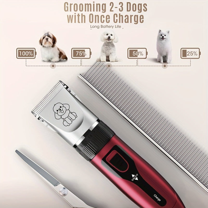 Pet Hair Clipper Cordless Adjustable Comb - Silent Low Noise Rechargeable Electric Dog Cat Grooming Scissors Set, Multiple Style Options, USB Charging Wireless Pet Trimmer for Dogs Cats