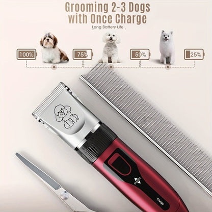 Pet Hair Clipper Cordless Adjustable Comb - Silent Low Noise Rechargeable Electric Dog Cat Grooming Scissors Set, Multiple Style Options, USB Charging Wireless Pet Trimmer for Dogs Cats