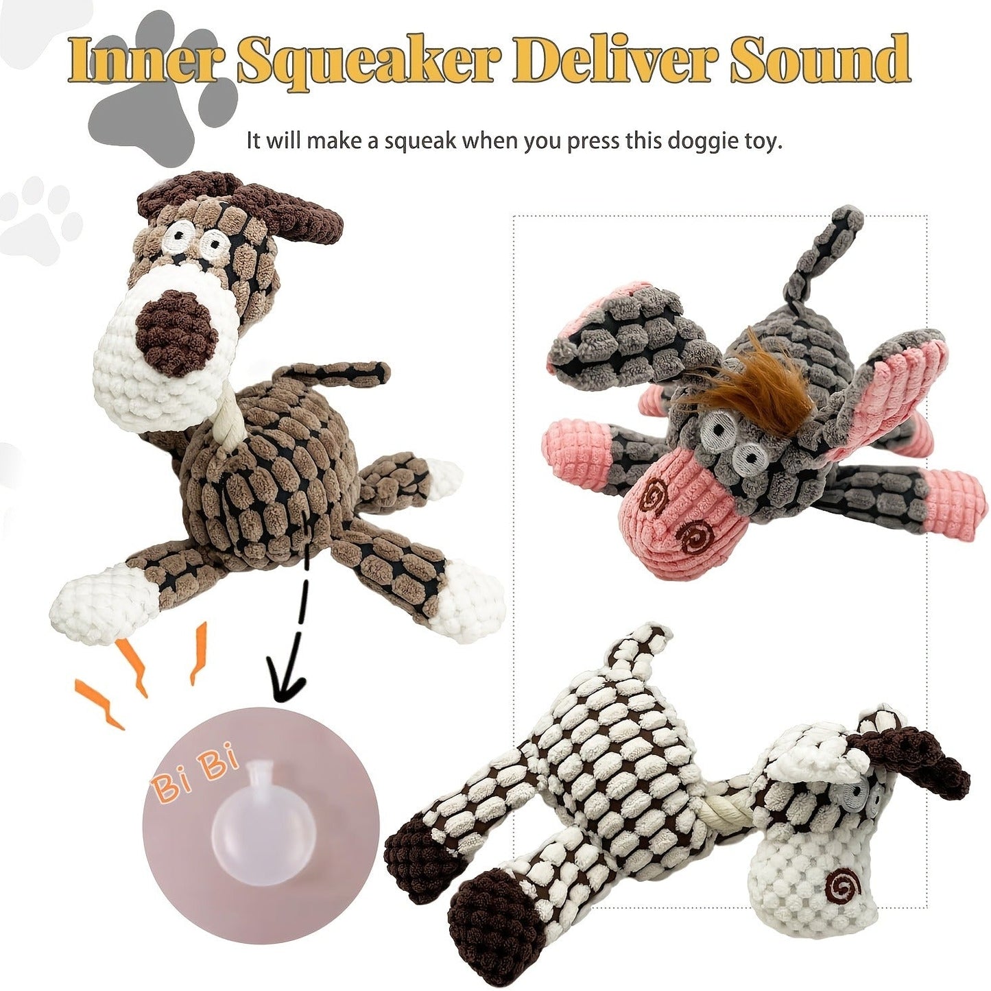 Squeaky Plush Rope Dog Toy Set with Animal Print for Aggressive Chewers - 6 8 or 10 Pack Interactive Tug-of-War Chew Toys for All Dog Breeds No Batteries Required