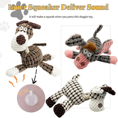 Squeaky Plush Rope Dog Toy Set with Animal Print for Aggressive Chewers - 6 8 or 10 Pack Interactive Tug-of-War Chew Toys for All Dog Breeds No Batteries Required