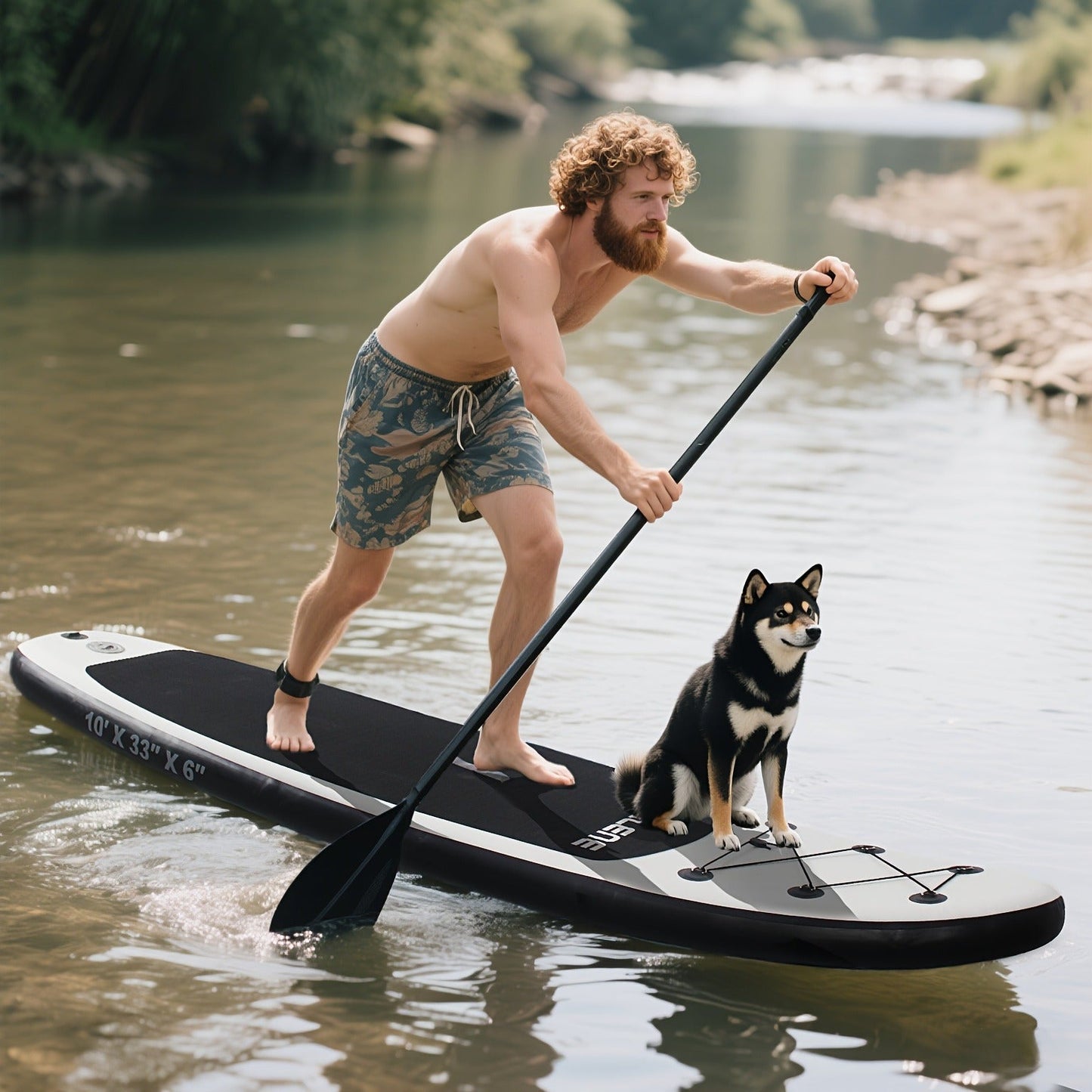 Double-Layer PVC SUP Board 10ft x 33'' Drop-Stitch Inflatable Paddle Board 12-15PSI EVA Deck 3 Fins Full Accessories Kit for Yoga Fishing Surfing Adults
