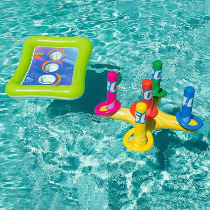 Inflatable Pool Toss Game Set – 2-in-1 Ring Toss & Cornhole Floating Swimming Pool Party Games for Kids & Adults