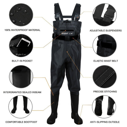 Waterproof Chest Waders for Men – Bootfoot PVC Fishing Suit with H-Back Suspenders, Anti-Slip Rubber Boots | Sizes 7.5–13 | Ice Fishing, Fly Fishing, Saltwater & Hunting