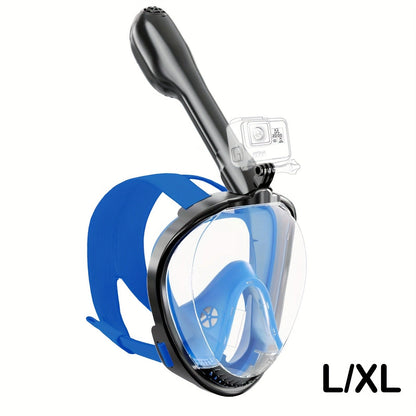 180° Full Face Snorkel Mask with Camera Mount Dry Top System – Foldable Panoramic Snorkeling Mask Leak-Proof Fog-Proof Safe Breathing for Adults Men Women Diving Swimming