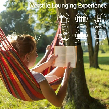 Camping Hammock Single Person Colorful Fabric Anti-Roll Design 330 lbs Capacity with Tree-Friendly Straps Portable Carrying Bag Outdoor Indoor Backyard Lounging