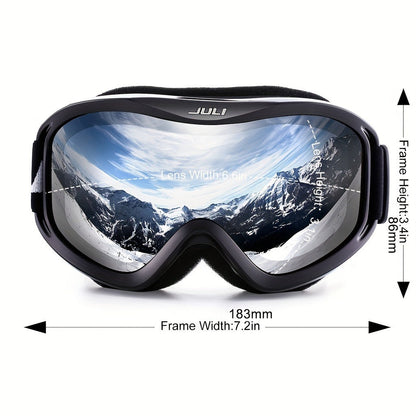OTG Ski Goggles Double Layer Lens VLT12% – Over-the-Glasses Snow Goggles for Men, Women & Teens, Anti-Fog UV Protection for Alpine Skiing, Snowboarding, Skating & Snowmobile, Black/Silver