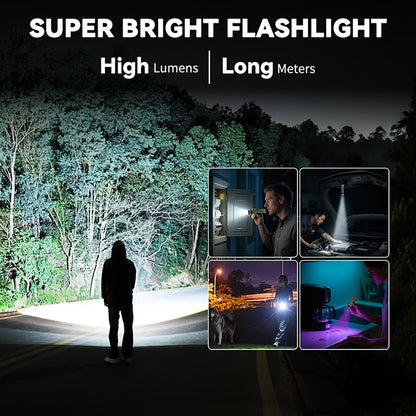 Magnetic LED Flashlight 9 Modes UV Side Light Digital Display 1500mAh Rechargeable Aluminum Torch for Home Emergency Camping