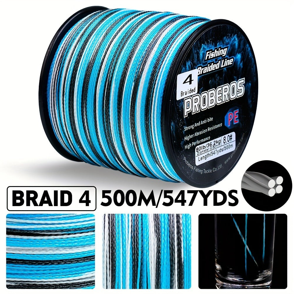Braided Fishing Line 4 Strand 500M/547Yds - Abrasion Resistant Zero Stretch Superline 6LB-80LB, Multi-Color, Gray/Green/Camo