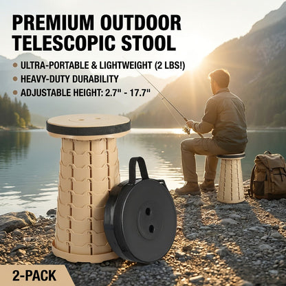 Collapsible Folding Camping Stool 2pcs | Max Load 400lbs Portable Telescopic Stool | Compact Plastic Seat for Travel Camping Hiking Fishing Backyard BBQ | Outdoor Stool Gift for Men Blue