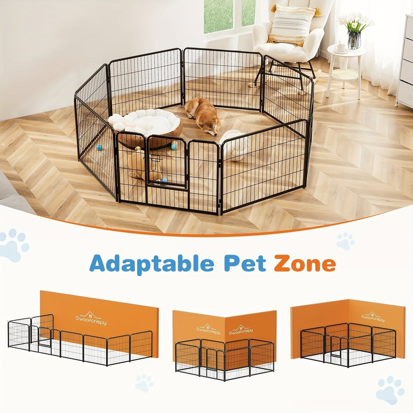Metal Dog Playpen with Door DIY 8 or 16 Panel Foldable Pet Pen for Small Medium Large Dogs Puppies Easy Assemble Indoor Outdoor Use 24 32 40 Inch Height