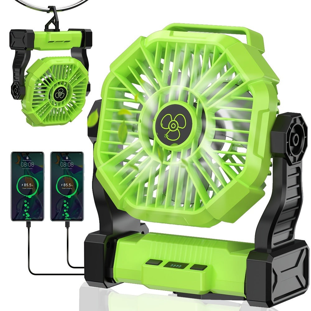 Portable Camping Fan 3-in-1 with LED Lantern & USB Charging – Battery Powered Tent Fan with Timer, 360° Rotation, for Outdoor Camping, Barbecue, Travel & Emergency Use (6 Colors)