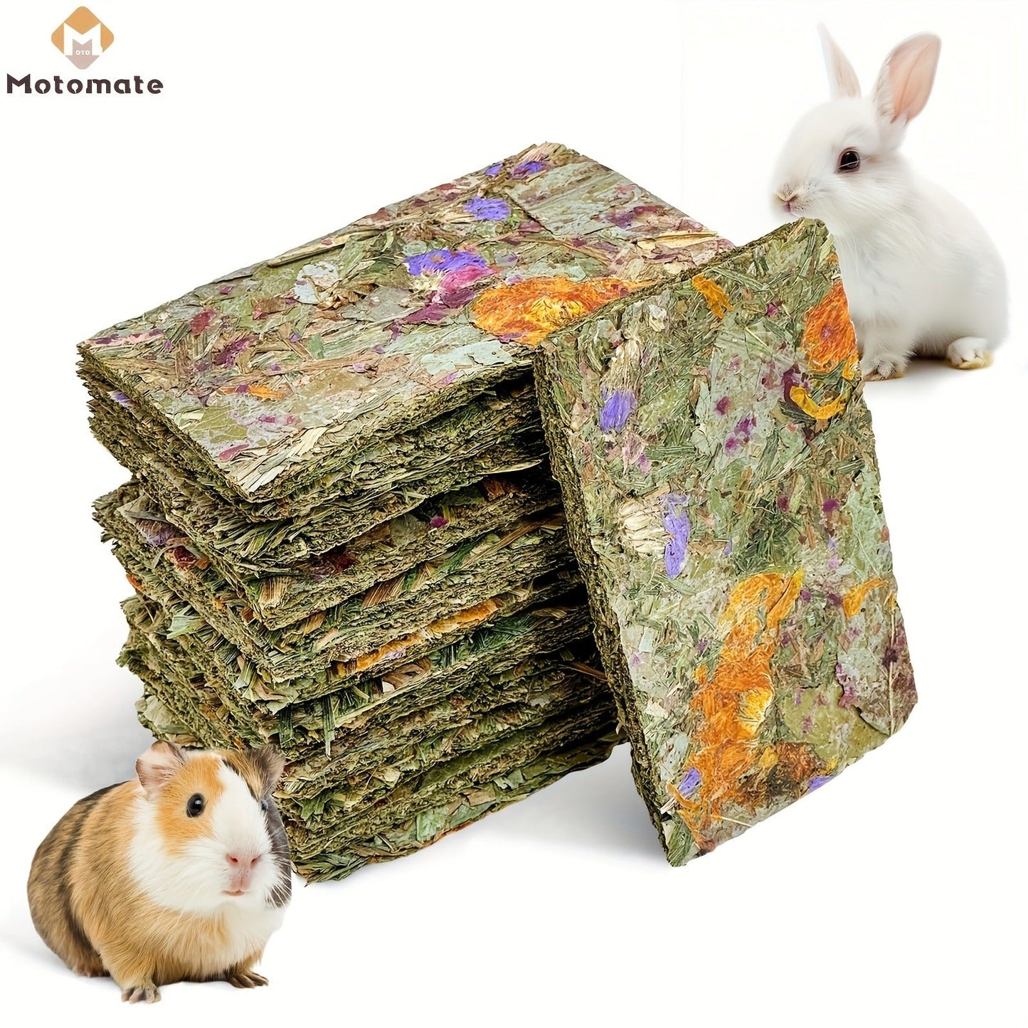 Rabbit Chew Toys for Teeth – 12-Pack Natural Timothy Hay Chips with Herbal Flowers | Bunny Molar Treats & Small Animal Snacks for Guinea Pigs, Chinchillas, Hamsters & Rats