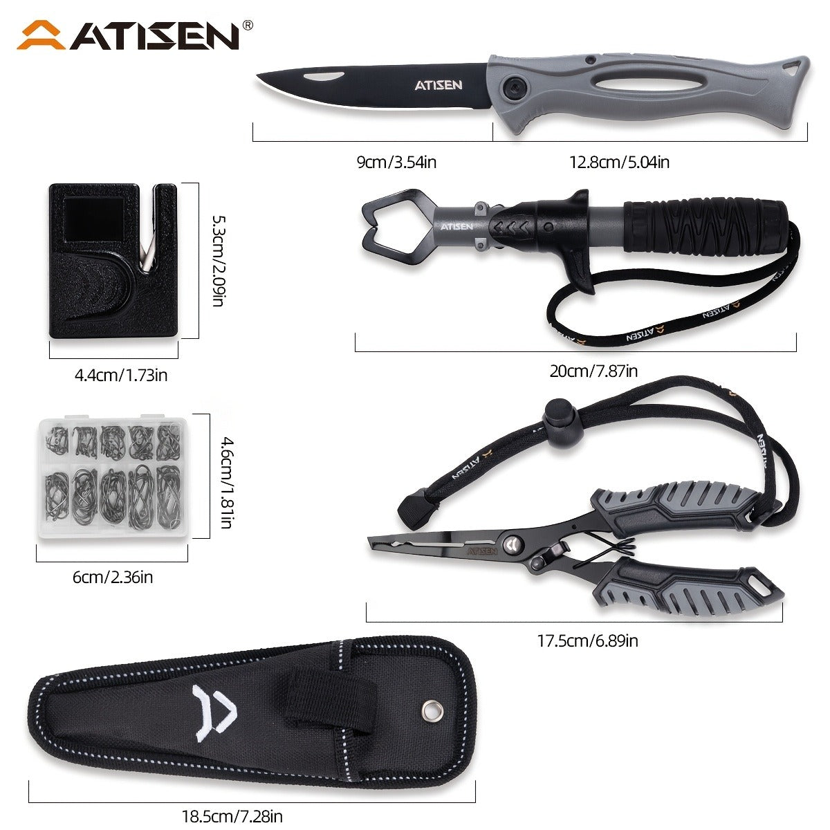Fishing Knife Set 106PCS – Bait Knife, Luya Tongs, Knife Sharpener, Fishing Line Clippers & Anti-Loss Stretch Rope, Orange High-Visibility Fishing Tool Kit for Outdoor Camping Hiking, Best Gift for Men
