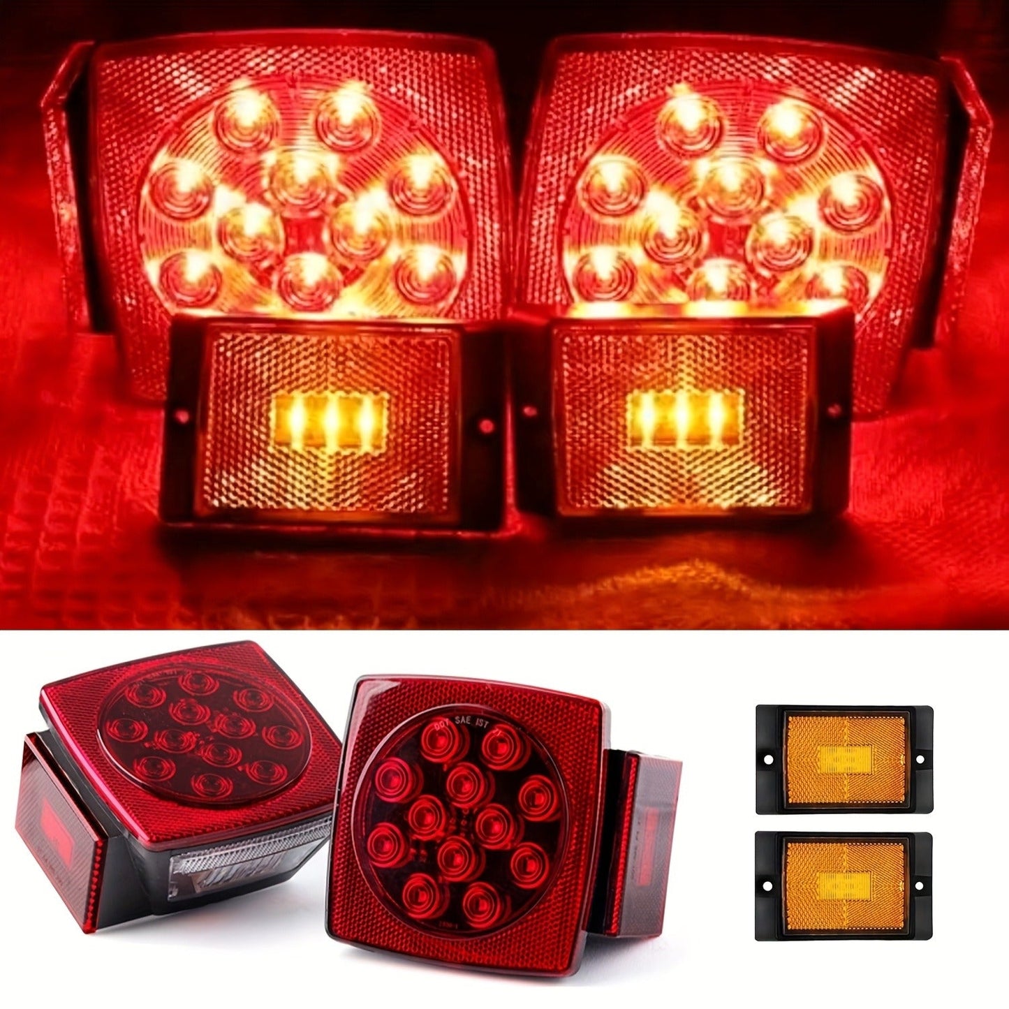 LED Trailer Light Kit 12V Submersible – Utility Trailer Lights for Boat, RV & Truck Under 80", Complete Wiring Harness, License Plate Bracket, Corrosion-Resistant Tail & Turn Signal Lights