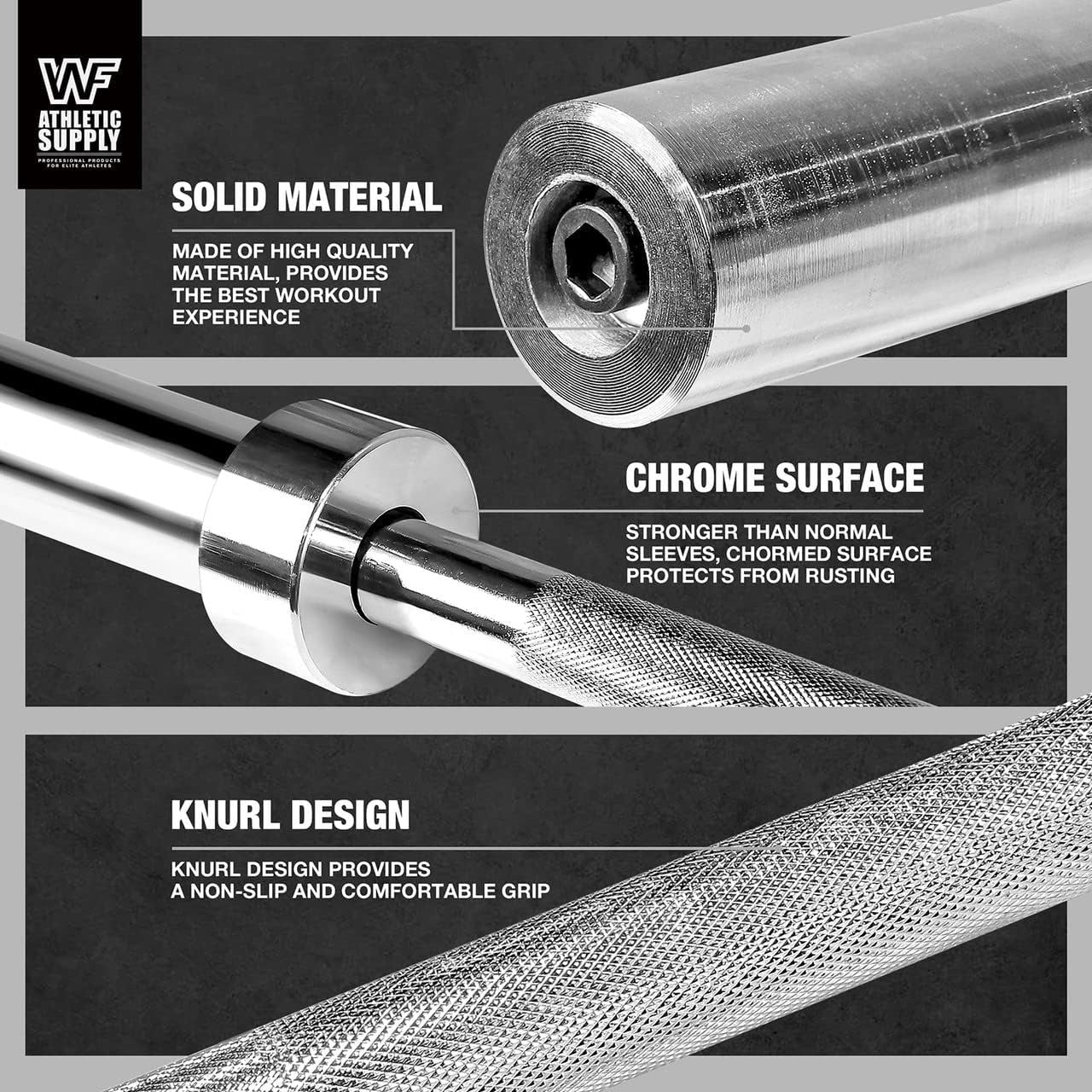 6FT Olympic Barbell Bar 2 Inch | 28mm Grip Shaft Cold Rolled Steel | 30lb Weightlifting Bar for Squat Deadlift Bench Press Powerlifting | Home Gym Strength Training Chrome Black