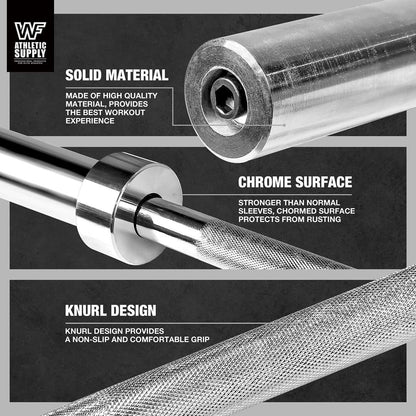 6FT Olympic Barbell Bar 2 Inch | 28mm Grip Shaft Cold Rolled Steel | 30lb Weightlifting Bar for Squat Deadlift Bench Press Powerlifting | Home Gym Strength Training Chrome Black