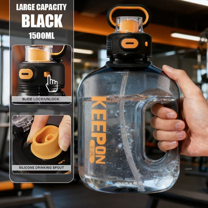 Large Sports Water Bottle with Straw Lid Handle 1500ml 2200ml Leak-Proof Lockable Food-Grade PP PC Hydration Bottle for Gym Fitness Hiking Camping Travel School
