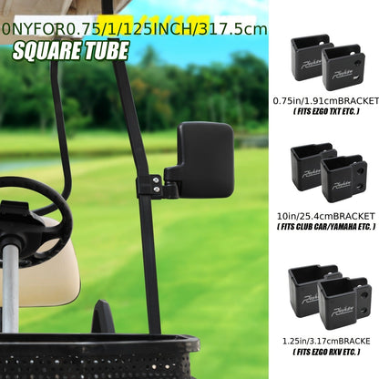 Golf Cart Mirror Set Convex Wide Angle Rotatable Side & Panoramic Rear View Mirrors – Fits Yamaha, EZGO, Club Car & Most Golf Carts, 0.75"-1.25" Square Frame, Real Glass, ABS Housing, Easy Install