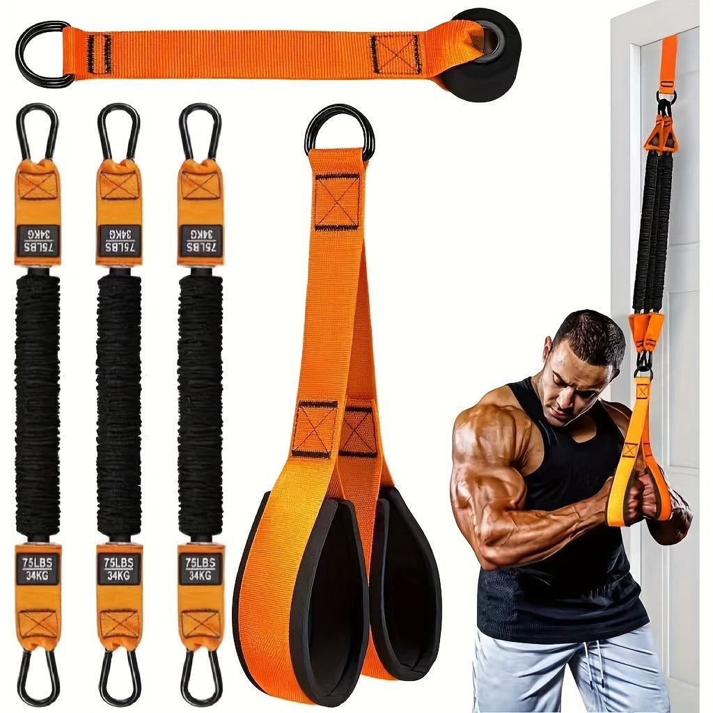 Resistance Bands Set 5pcs Heavy-Duty Rubber – Up to 225LBS Adjustable Resistance with Handle, Door Anchor & 3 Bands for Deltoid Press, Face Pull & Bicep Curl – Home Gym Workout Kit