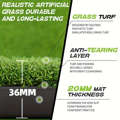 Golf Hitting Mat with Artificial Turf & Non-Slip EVA Base, Indoor Outdoor Golf Practice Mat Set with 9 Golf Balls 8 Tees & Rubber Tee, High-Elastic Chipping Driving Training Mat for All Skill Levels