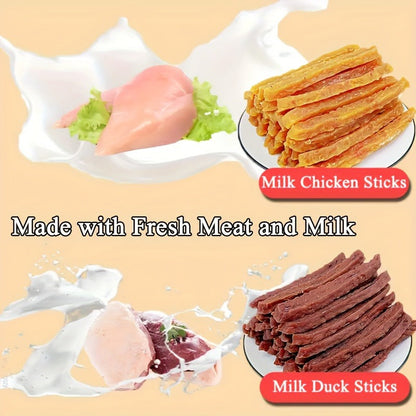 Milk Stick Dog Treats Soft Chew – Dried Milk Chicken & Duck Sticks, High Protein Easily Digestible Training Rewards for Small Medium Large Dogs, Healthy Dog Snacks 100g & 300g