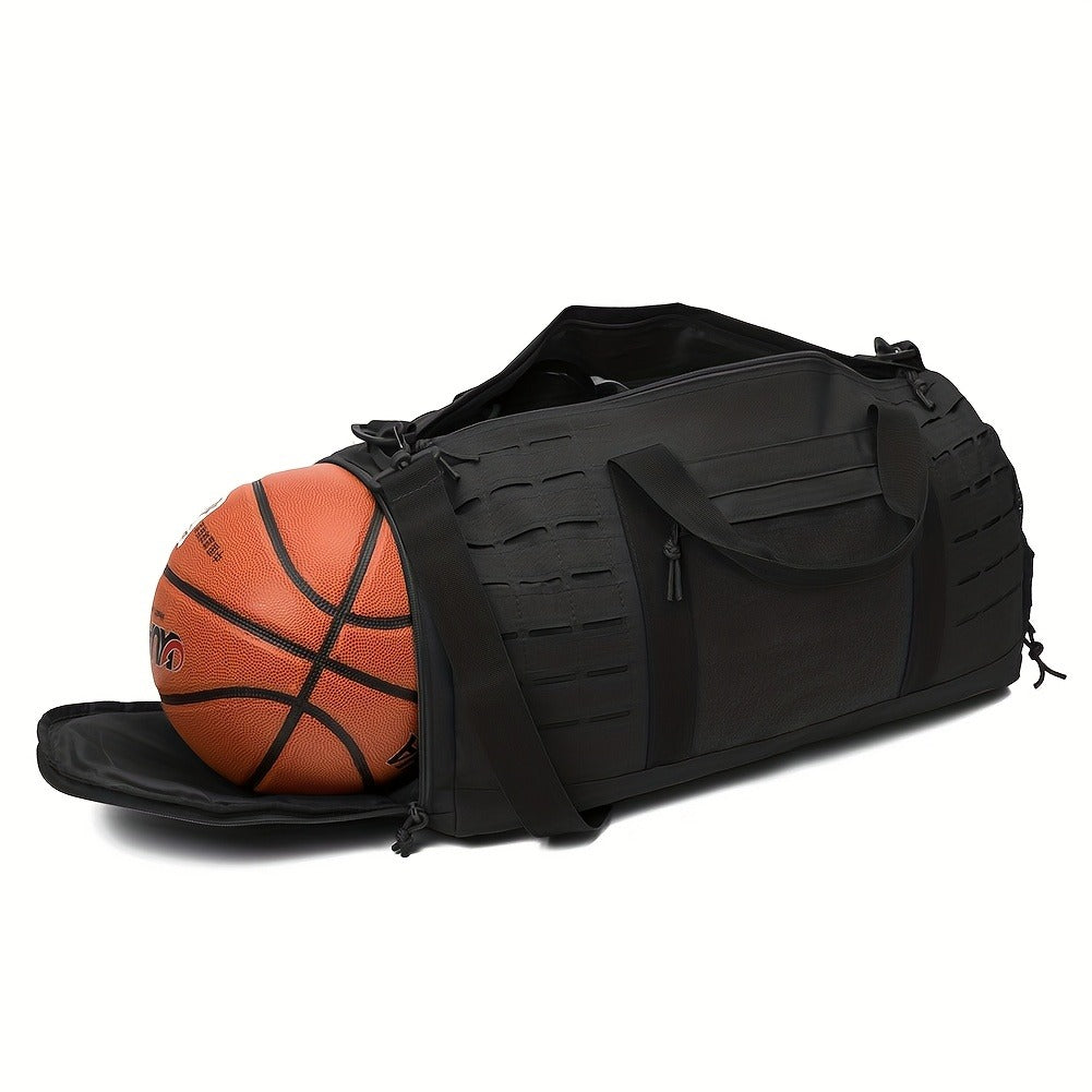 Tactical Duffle Bag 40L for Men Heavy Duty Gym Bag with Shoe Compartment Laptop Pocket Waterproof Sport Travel Bag Weekender Overnight Bag for Gym Fitness Basketball Football Office Commute Khaki Black Green