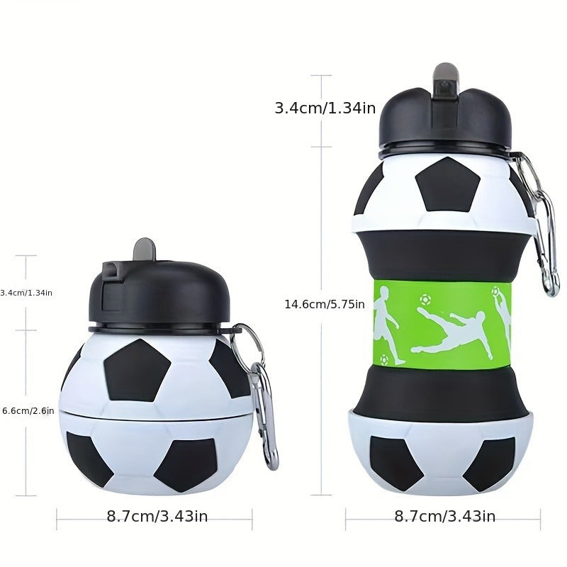 Football Shaped Silicone Water Bottle 550ml Black – Leak-Proof Portable Sports Bottle with Lid, 18.6oz Novelty Squeeze Bottle for Gym, Outdoor, Camping & Sports Fans