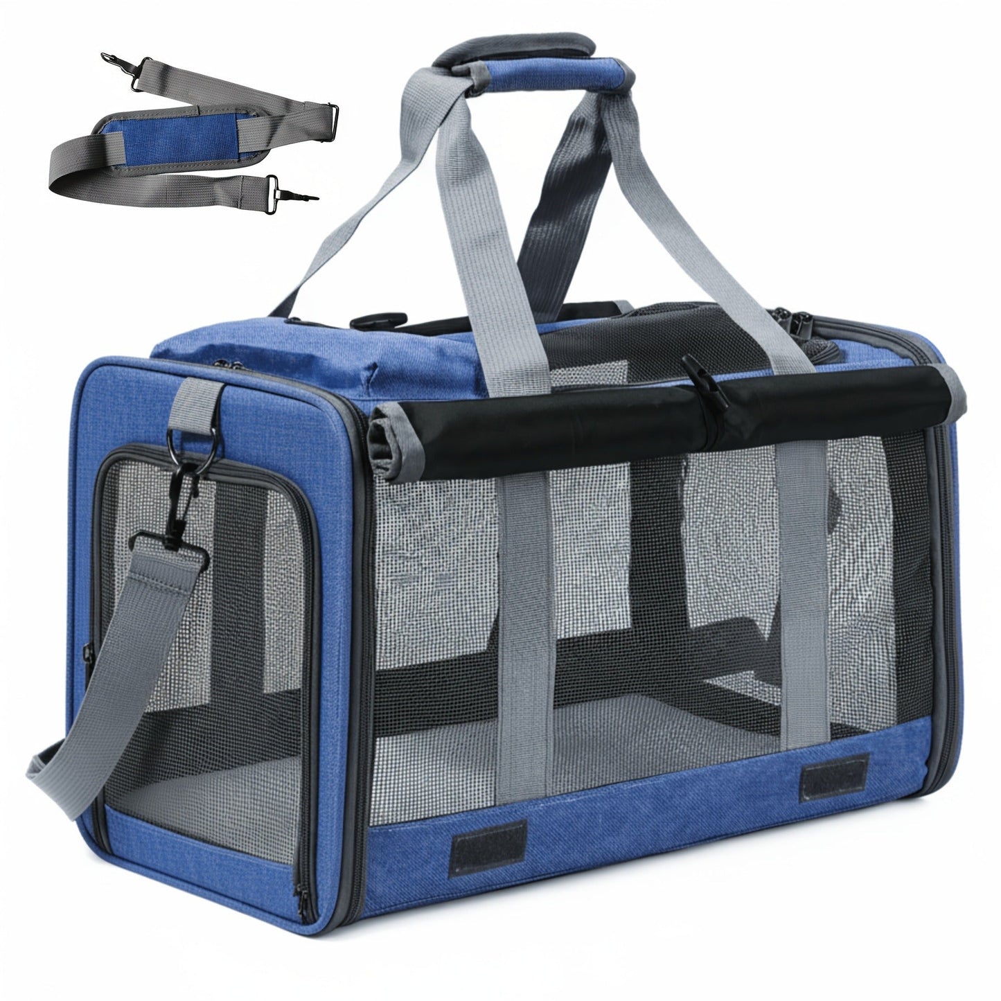 Airline Approved Pet Carrier Soft Sided Collapsible for Cats & Small Dogs - Breathable Oxford Cloth Travel Bag with Zipper Closure, Privacy Cover & Combo Set with Collar Leash Harness, Blue Pink Grey Green Beige