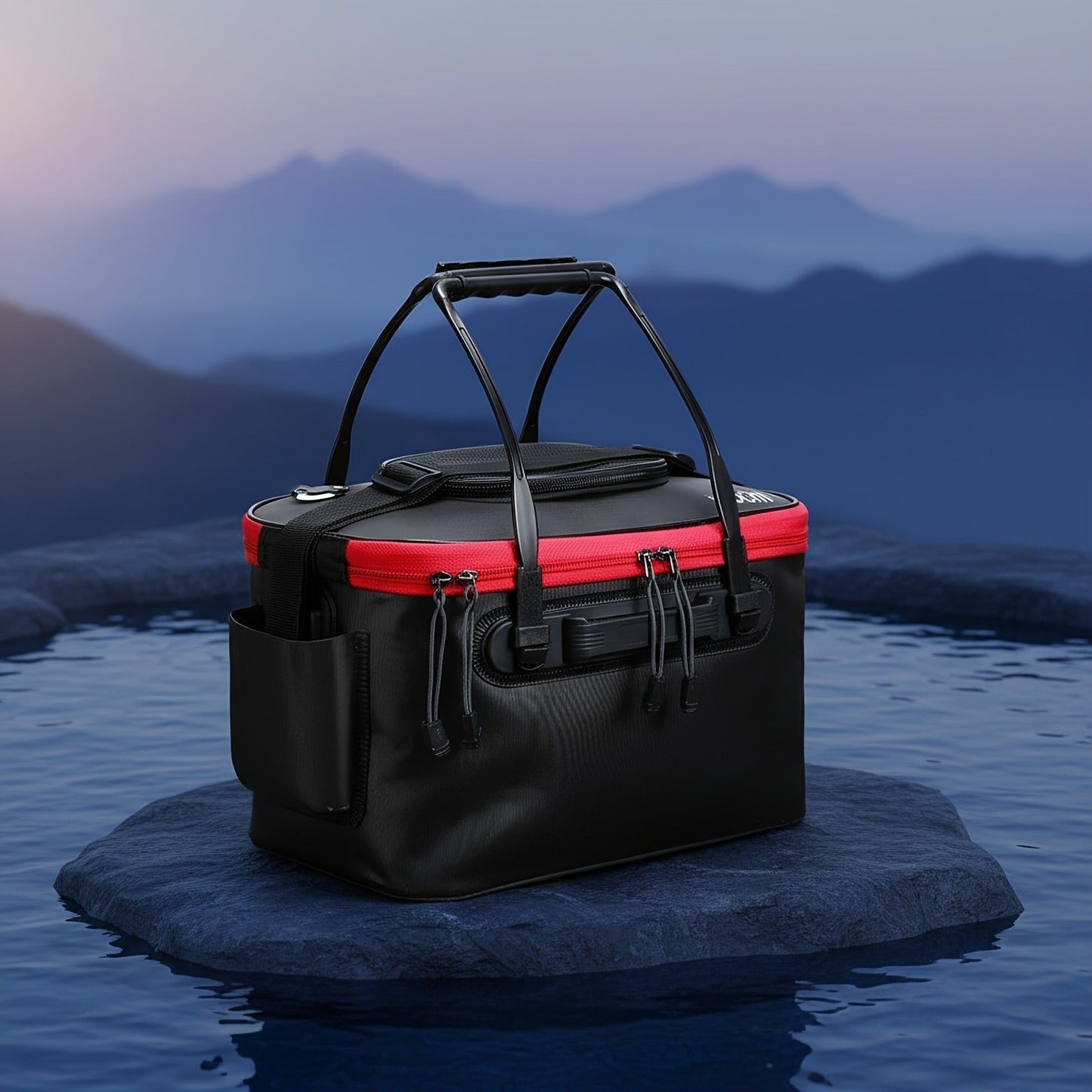 Collapsible Fishing Bucket 4 Gallon with Live Bait Aerator 2-Pack Portable EVA Foldable Bucket Quiet Aeration Ergonomic Handle Mesh Pocket for Fishing Camping Hunting